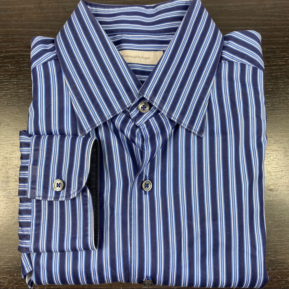 Ermenegildo Zegna L blue stripe button down